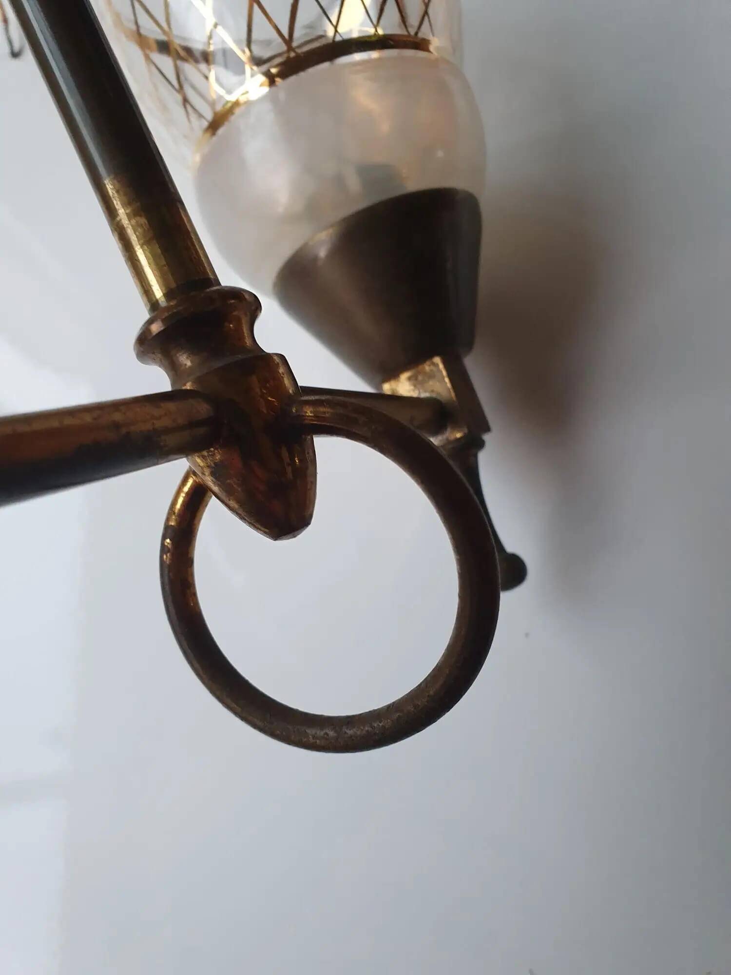 Art Deco gold double-light chandelier