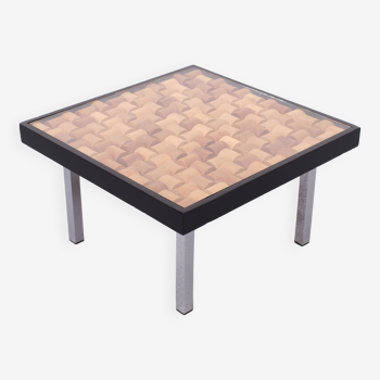 Wood mosaic side table, 1970s, Holland