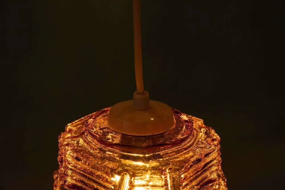 Vintage glass pendant light Vitrika, mid-century amber pendant.