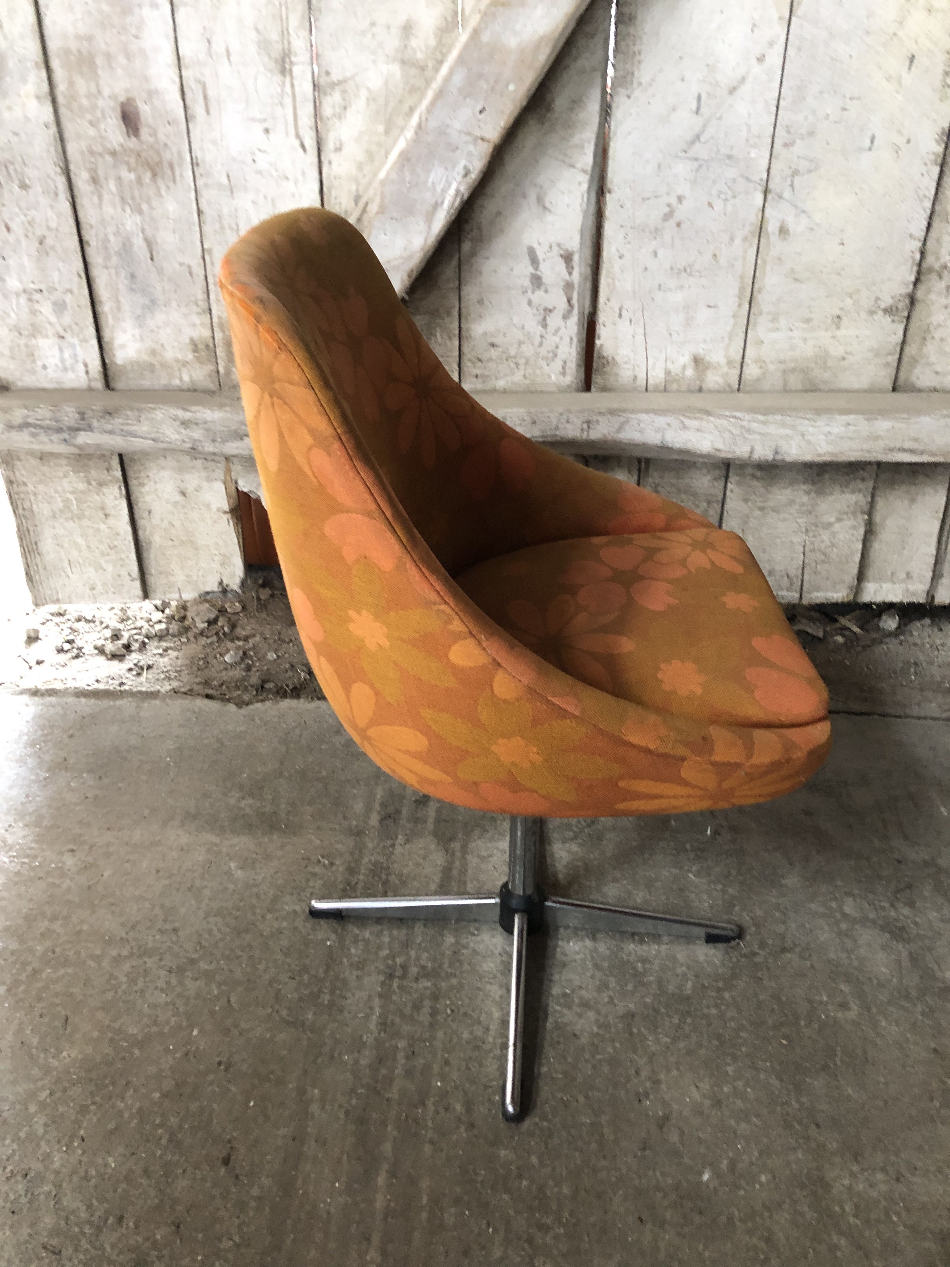 Old chair shell fabric flowers orange