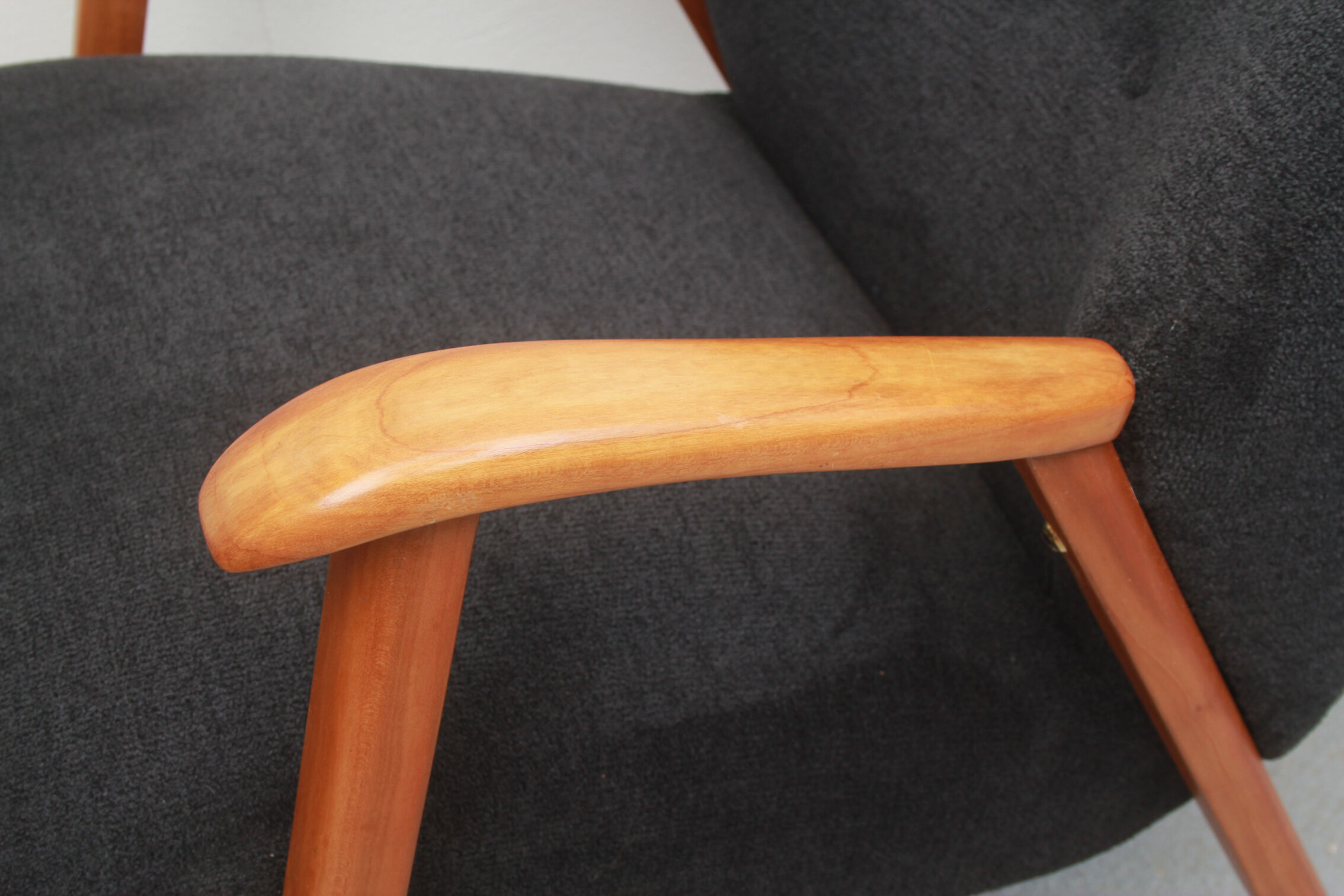 1950s armchair in anthracite velour, completly restored