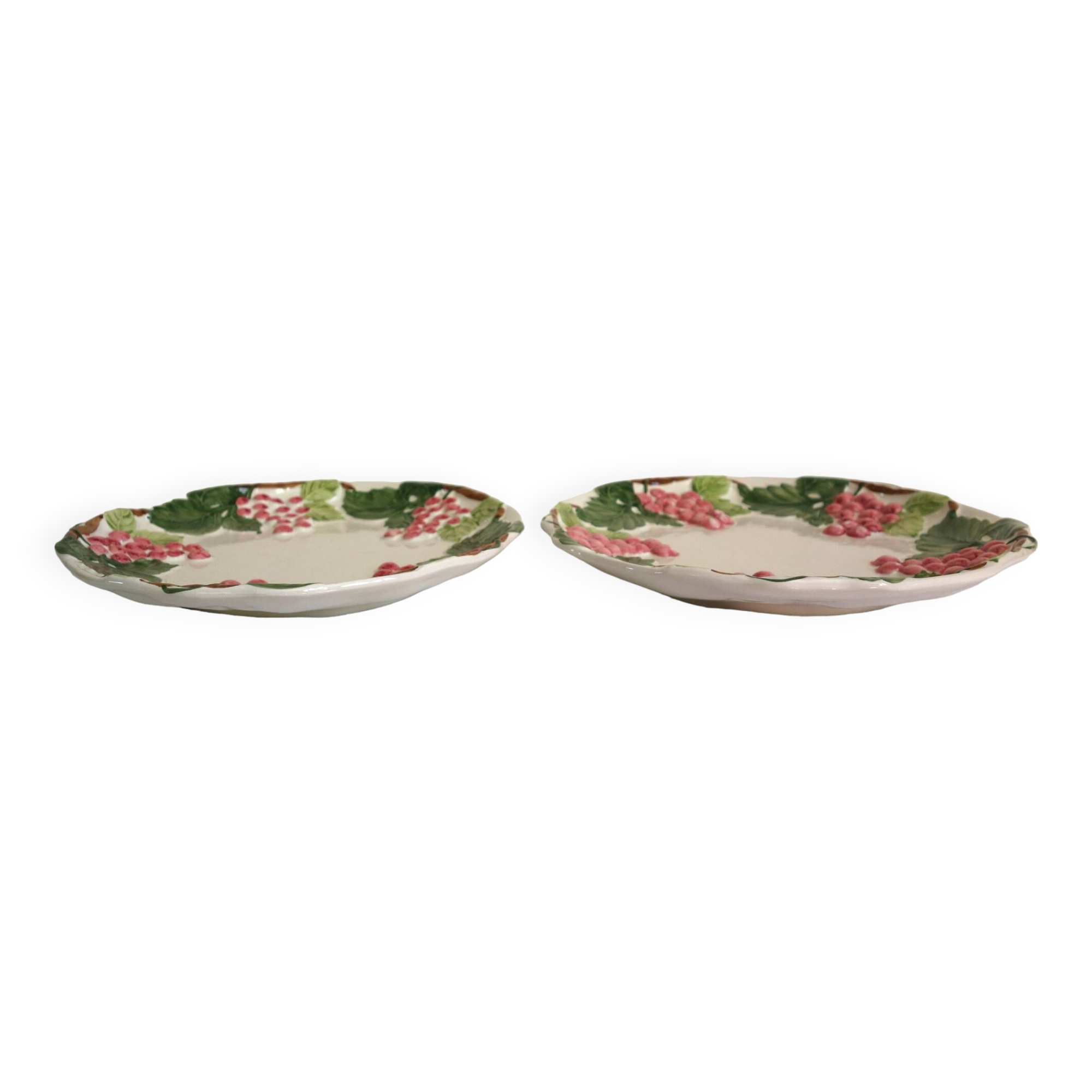 2 vintage barbotine grapes plates signed Francesco Guarino