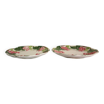 2 vintage barbotine grapes plates signed Francesco Guarino
