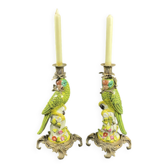 Pair of parrot candlesticks