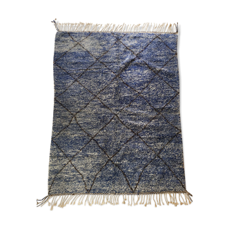 Moroccan Berber carpet Beni Ouarain blue mottled with brown diamonds 289x211cm