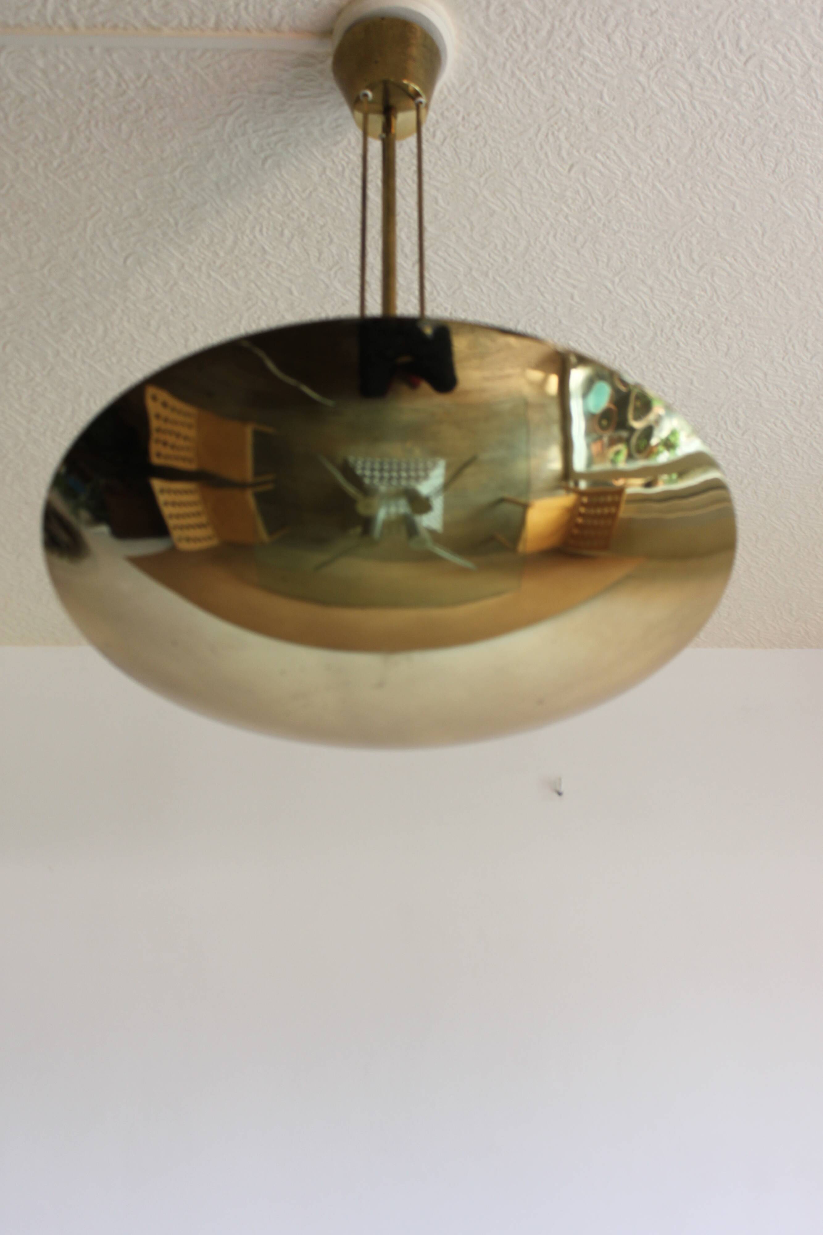 Brass half bowl ceiling lamp by Kalmar Austria