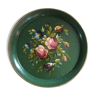 Round metal tray with hand painted flowers