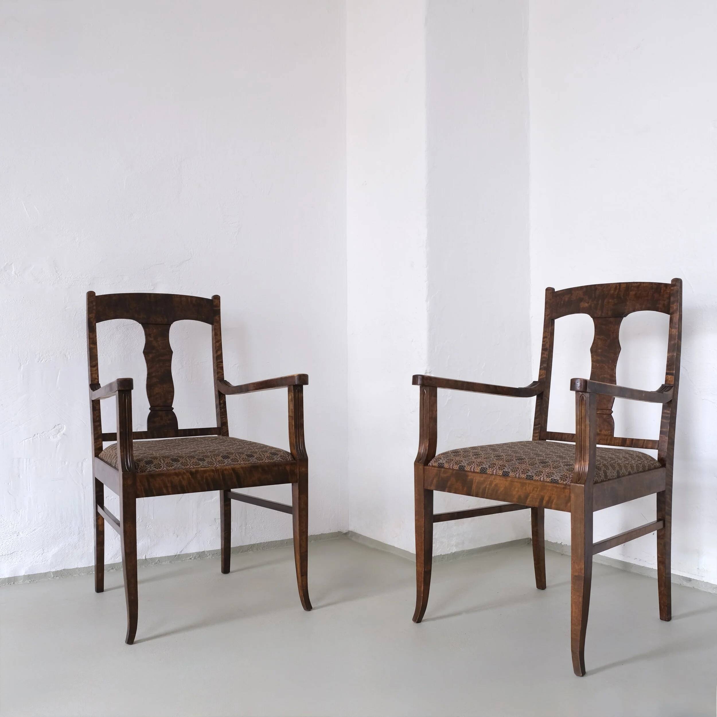 Biedermeier satin birch armchairs | Sweden | set of 2