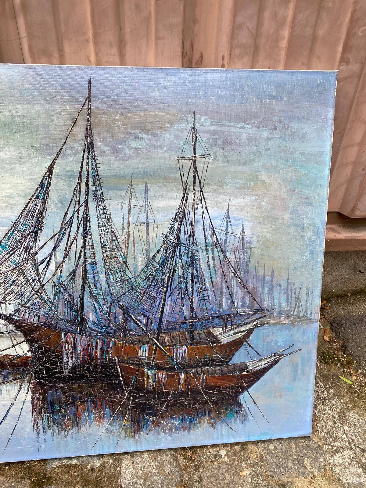 Oil painting on canvas by Luc Verger, boats, 90x60cm.