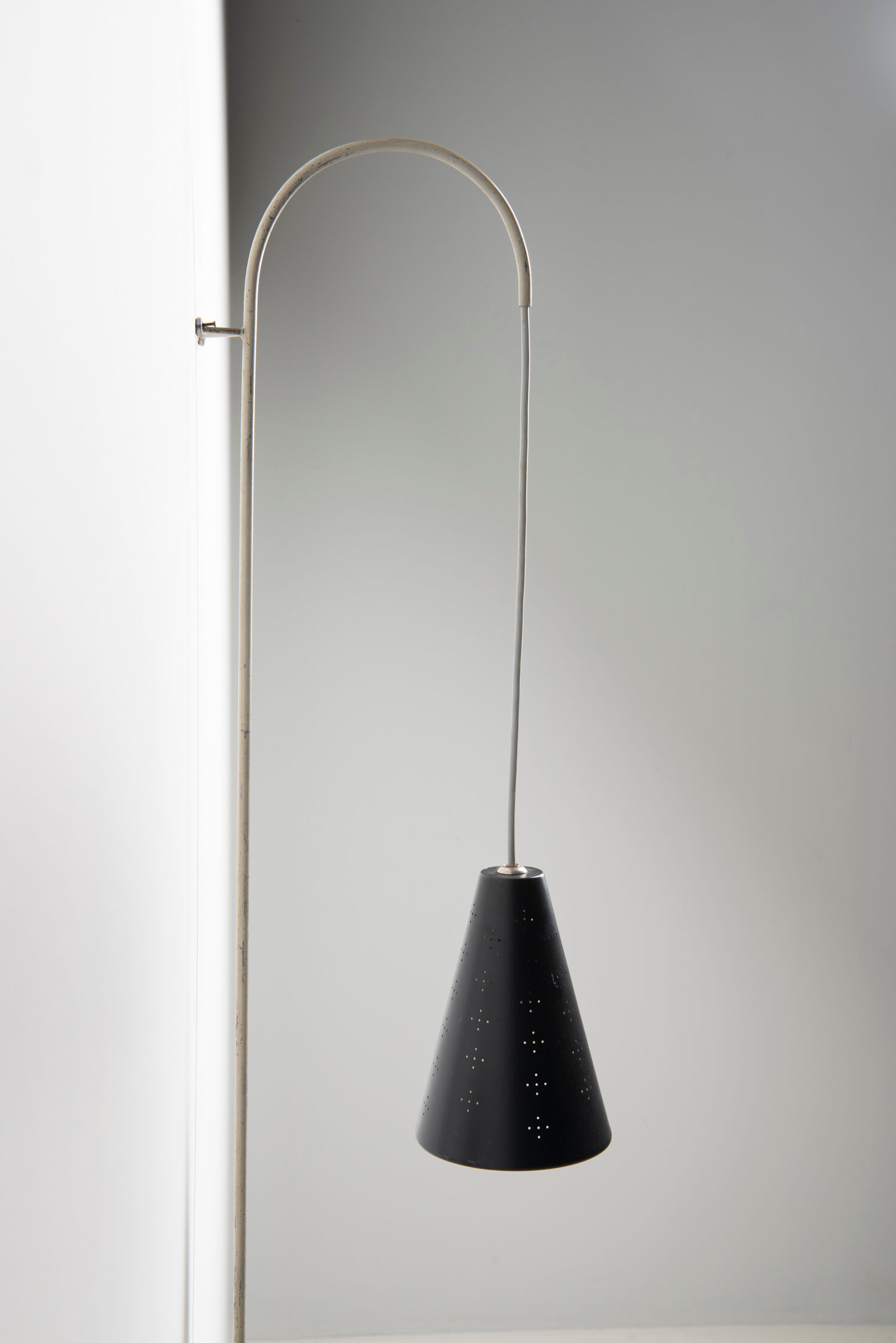 Hanging wall lamp with black perforated cap, 1960's