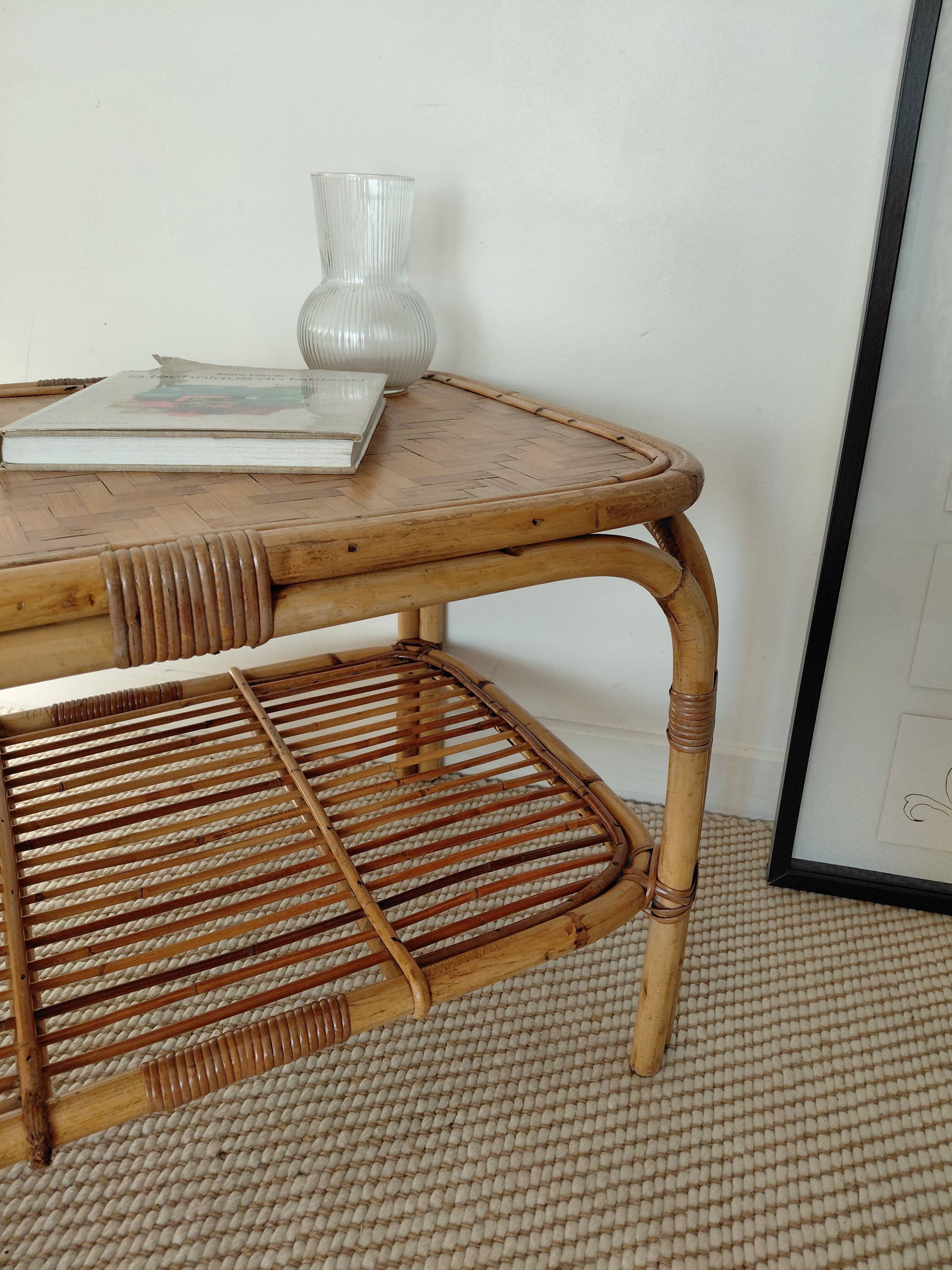 Vintage coffee table / side table in rattan and bamboo – 1960s