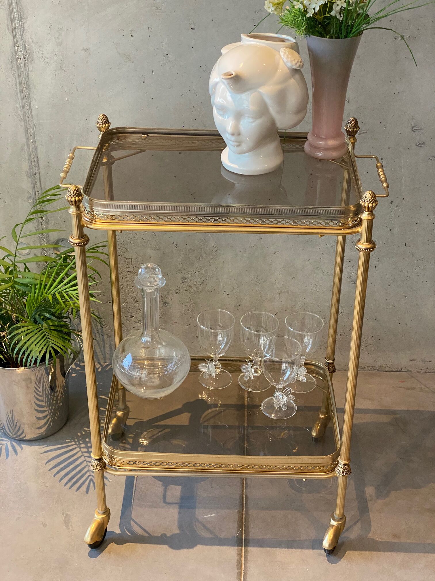 Gilded brass table and glass