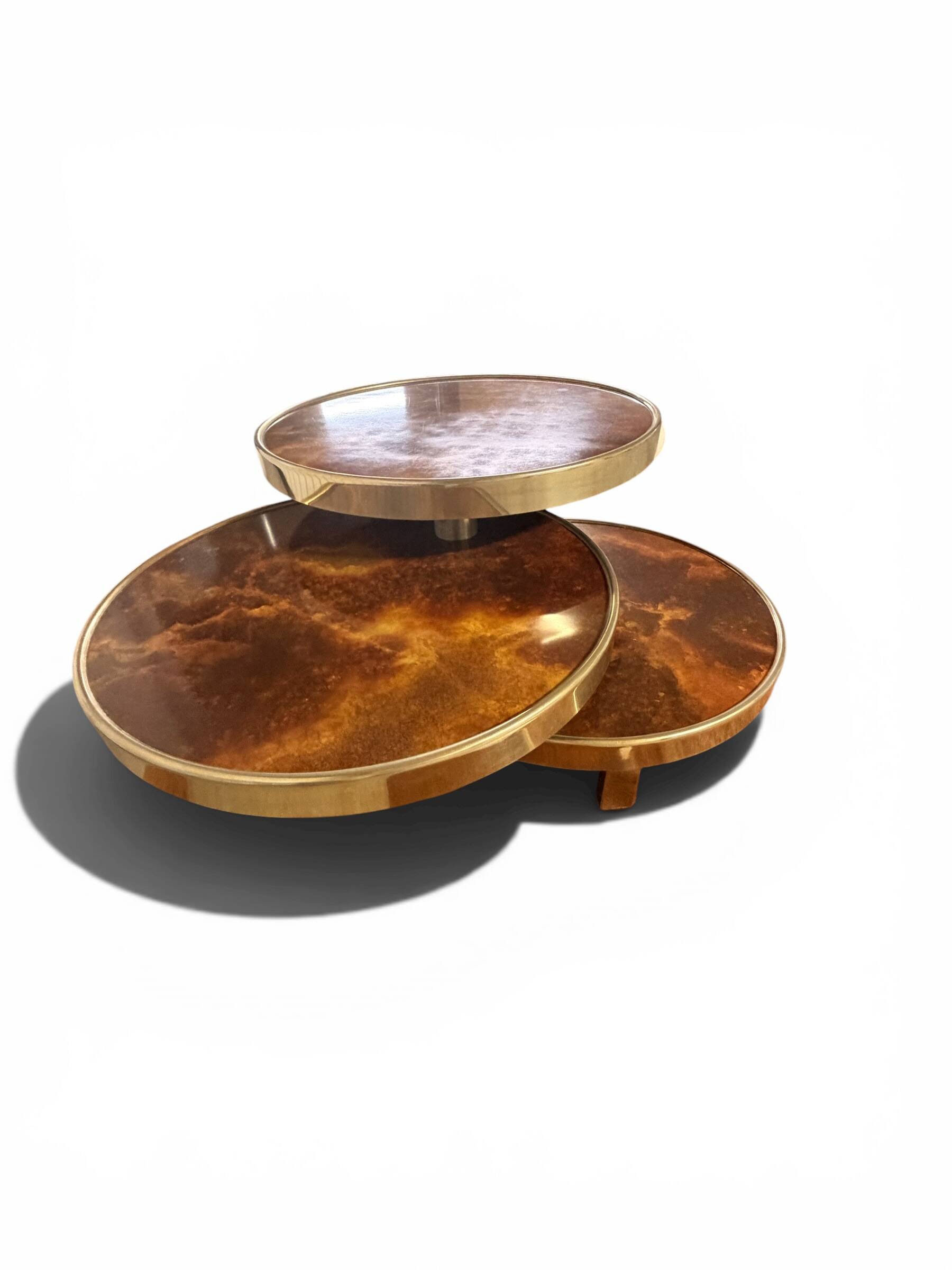 Coffee Table with 3 Platforms in Elm Burl - Maria Pergay