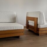 Pair of solid elm low chairs from Maison Regain, 1960