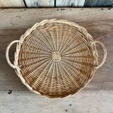 Antique flat round rattan basket