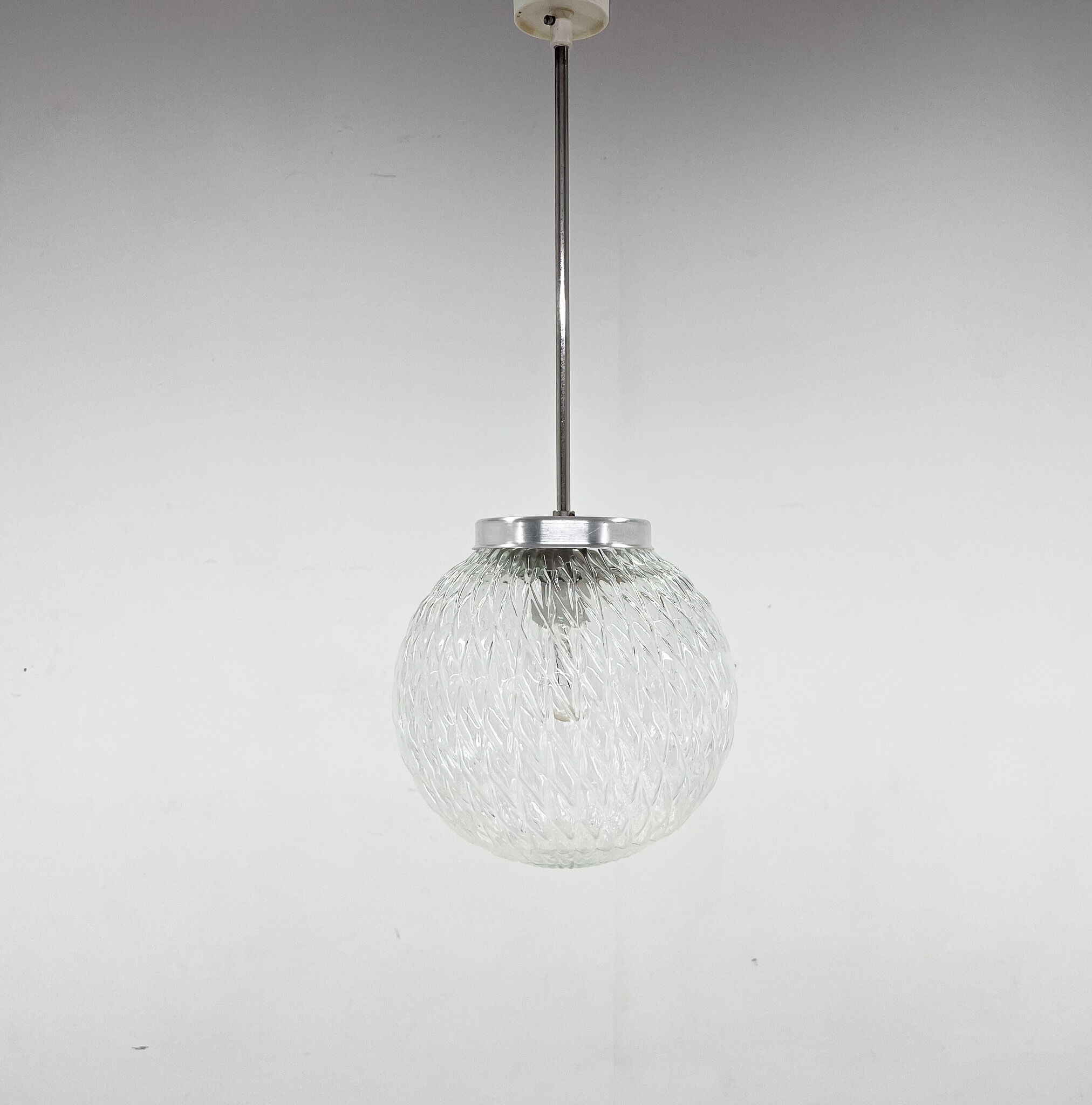 Mid-century clear glass ball pendant light, Czechoslovakia