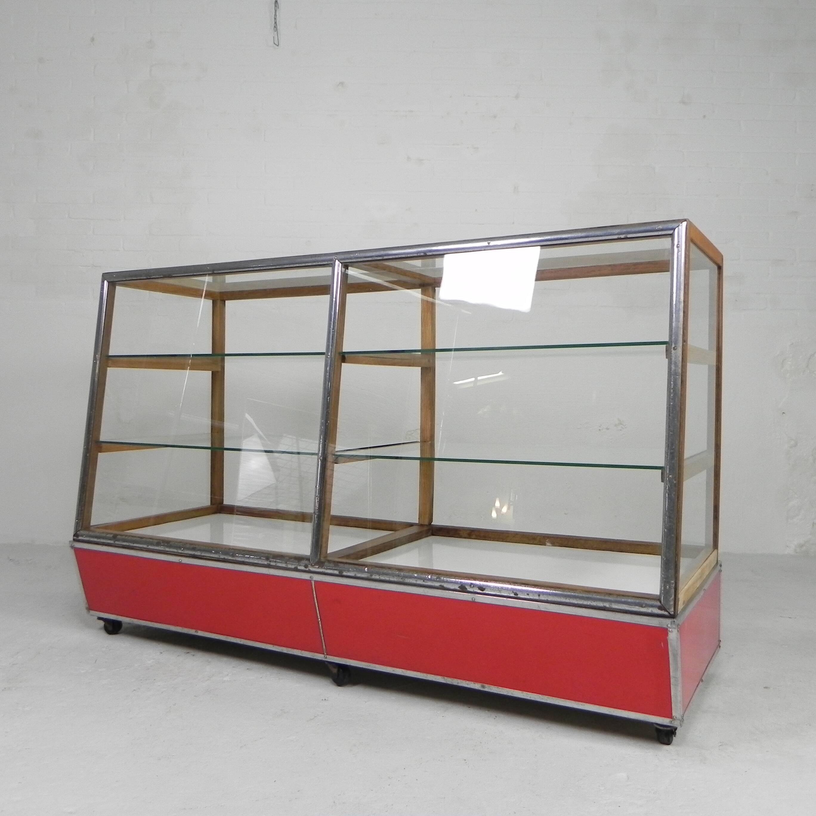 Vintage bakery display case, counter on castors 1950s