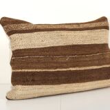 Vintage minimalist style hemp pillow with original details, organic brown wool turkish lumbar