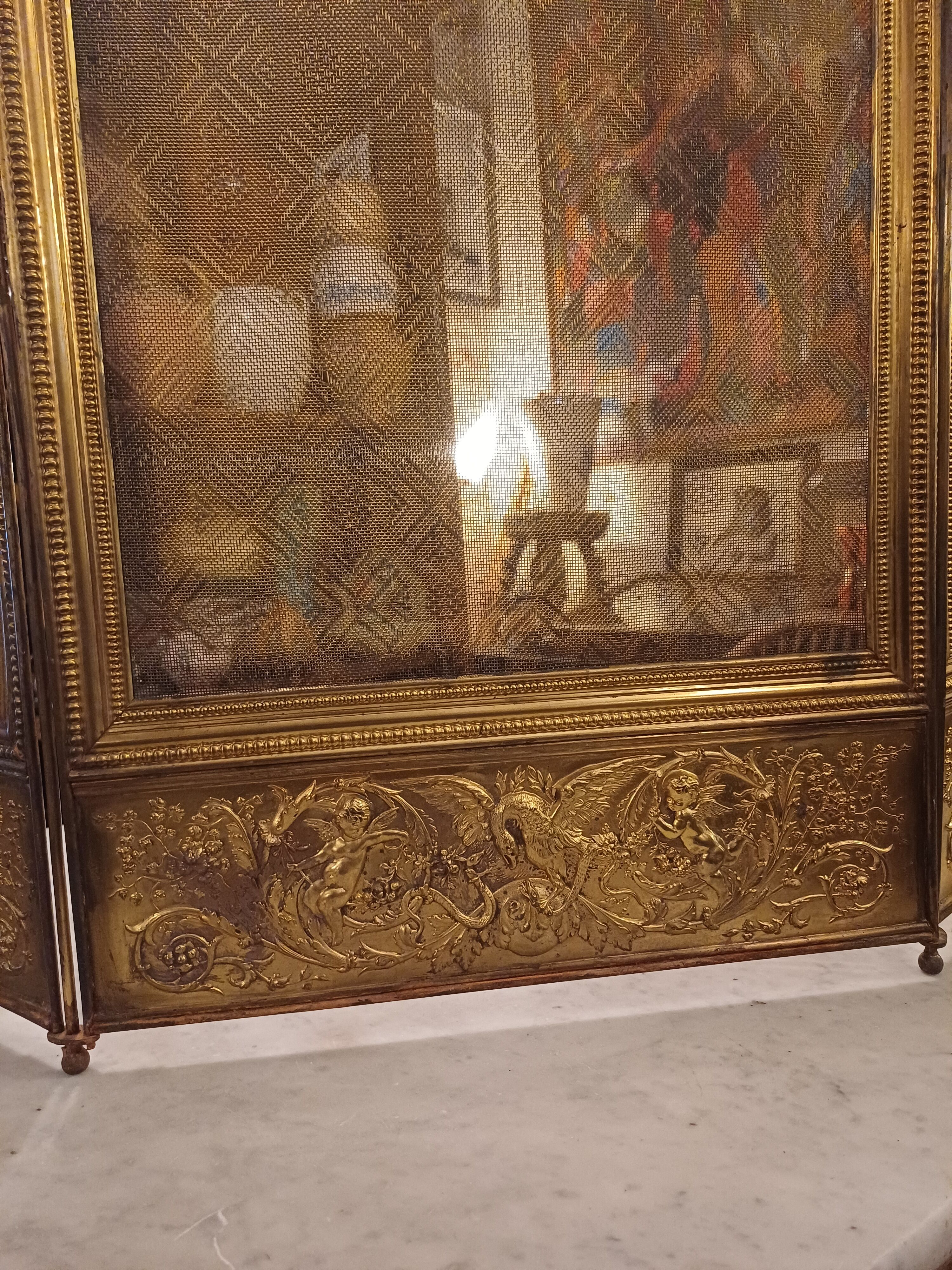 Very Beautiful Fireplace Screen 154 cm/77 cm in Bronze and Brass - Period 1880