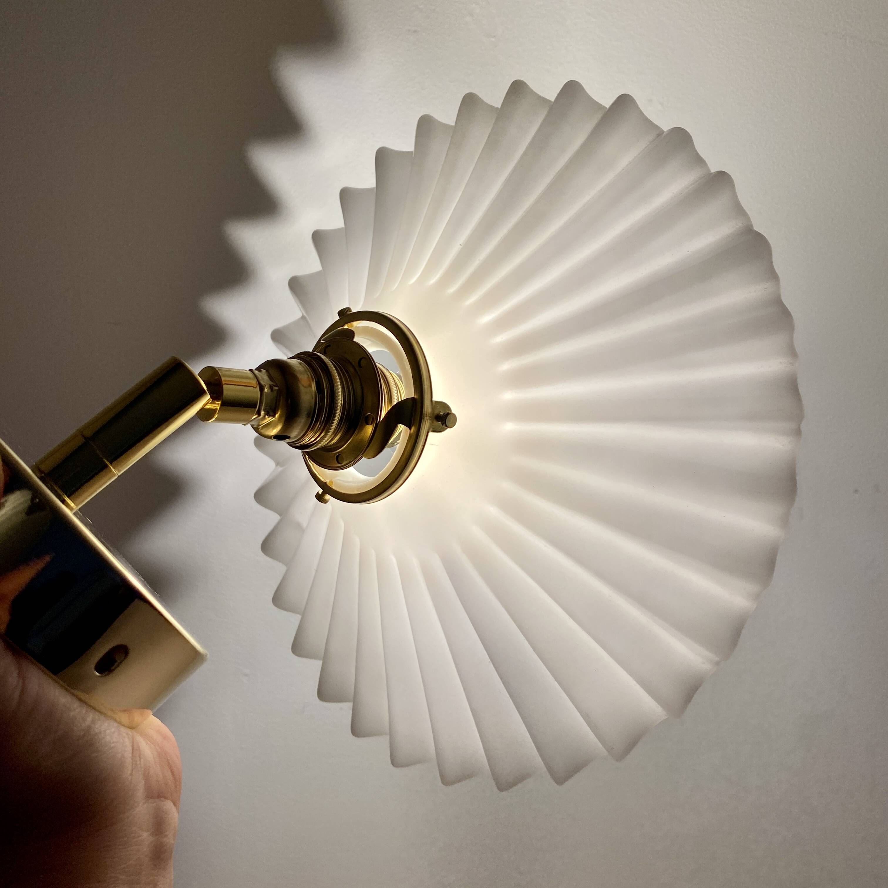 Vintage lampshade wall light in white opaline