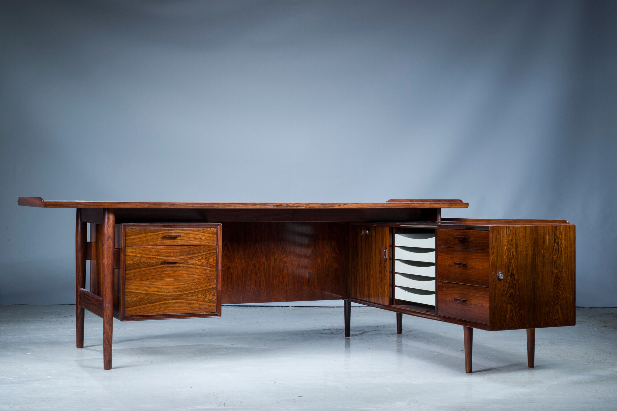 Executive Desk with Sideboard in Rosewood by Arne Vodder for Sibast Møbelfabrik, Denmark, 1950s