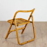 4 chaises pliante en bambou, rotin et laiton, Italie, 1970