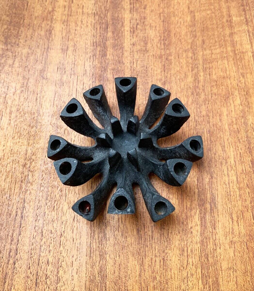 Brutalist cast iron candlestick from mid-century Japan by Jens H. Quistgaard, 1960s.