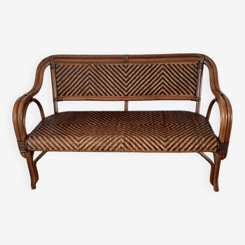 Vintage -Braided rattan sofa - chevron pattern