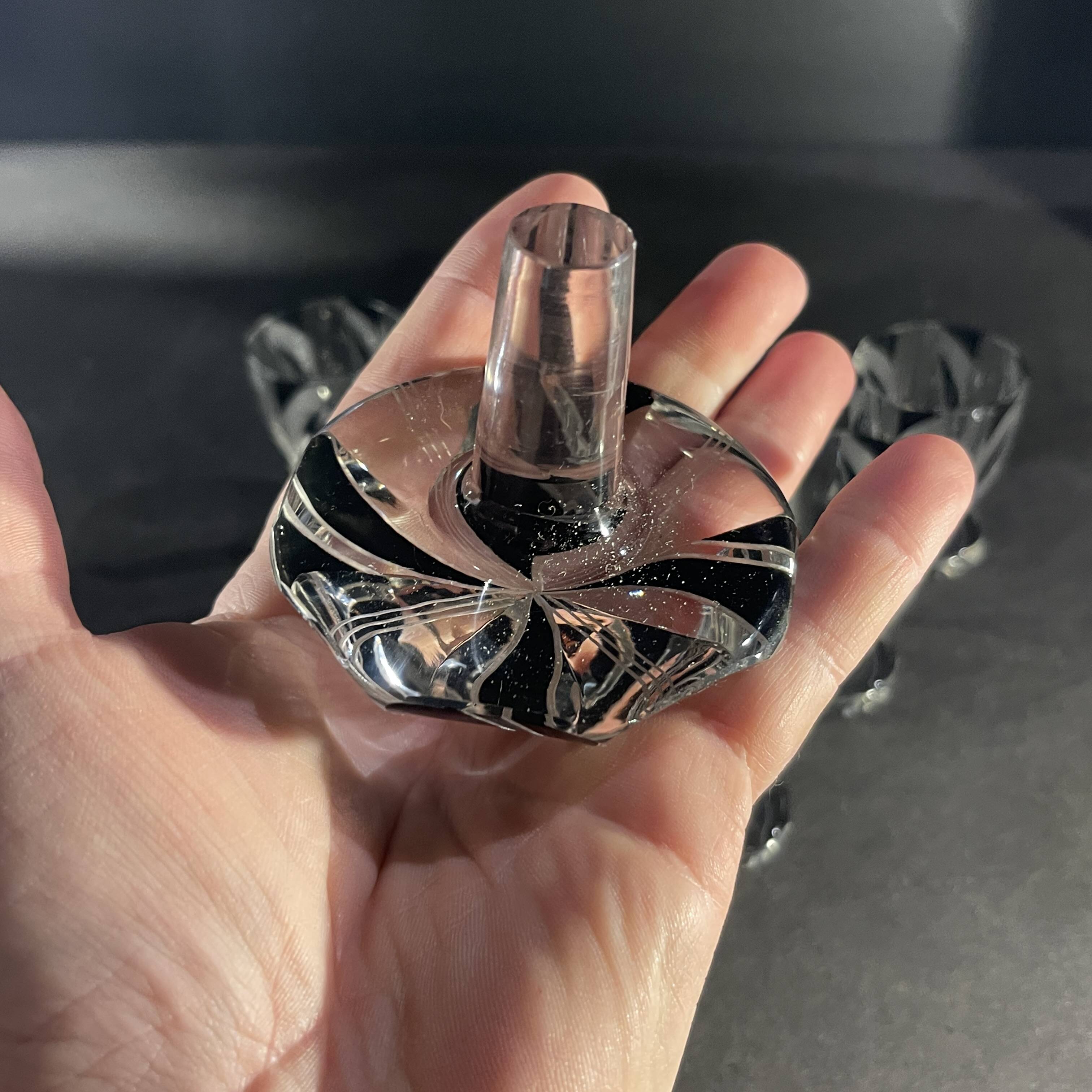 Art deco liqueur set, carafe & 6 glasses, cut double crystal, cubist decor, karl palda