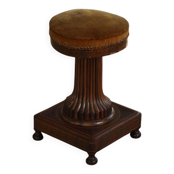 Tabouret de piano ancien, Oak & Velvet, ébénisterie française, Mid-19th Century