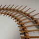Vintage round bamboo mirror with faceted glass, 1950s