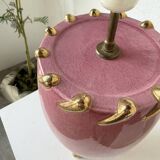 Pink and gold ceramic tripod table lamp