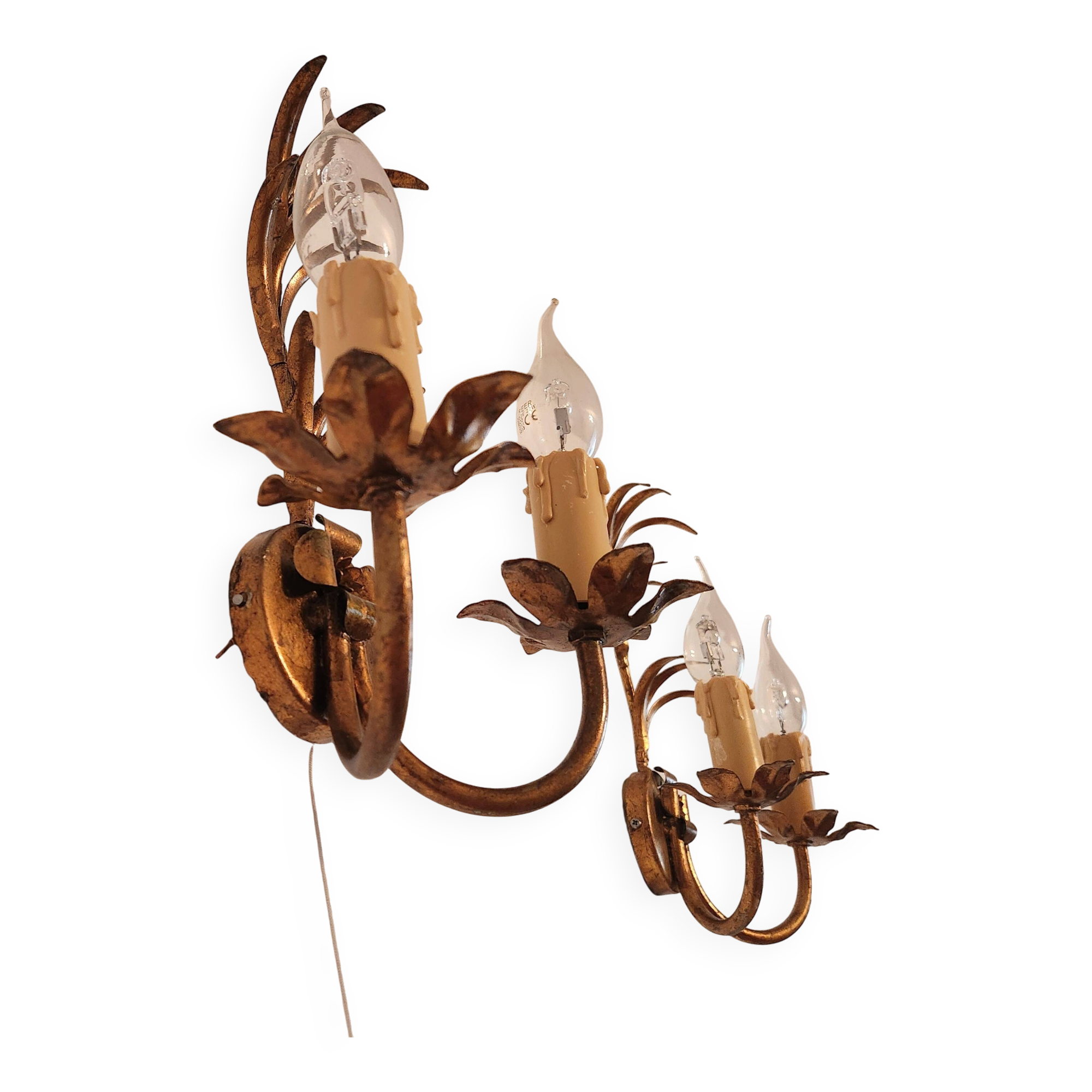 Set von 2 vergoldete Hollywood-Regency Wandlampen, Italien, 1950-70e