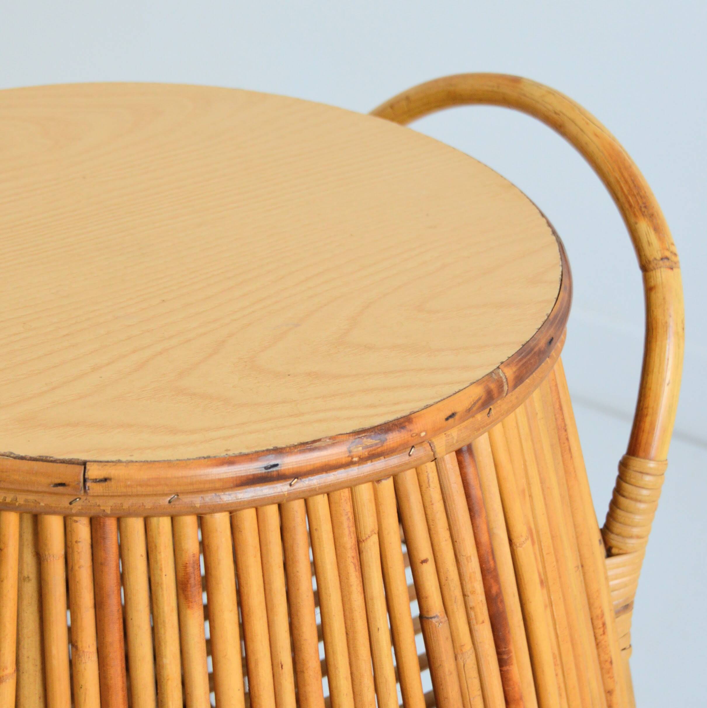 Small barrel-shaped bar cabinet in bamboo and rattan, Italy, 1960s