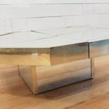 Low octagonal mirror and gold metal France 1970 bar table