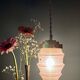 Vintage globe pendant light in frosted pink glass