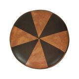 Round Vintage Brown Pouf Two-Tone Skai Leather Sixties