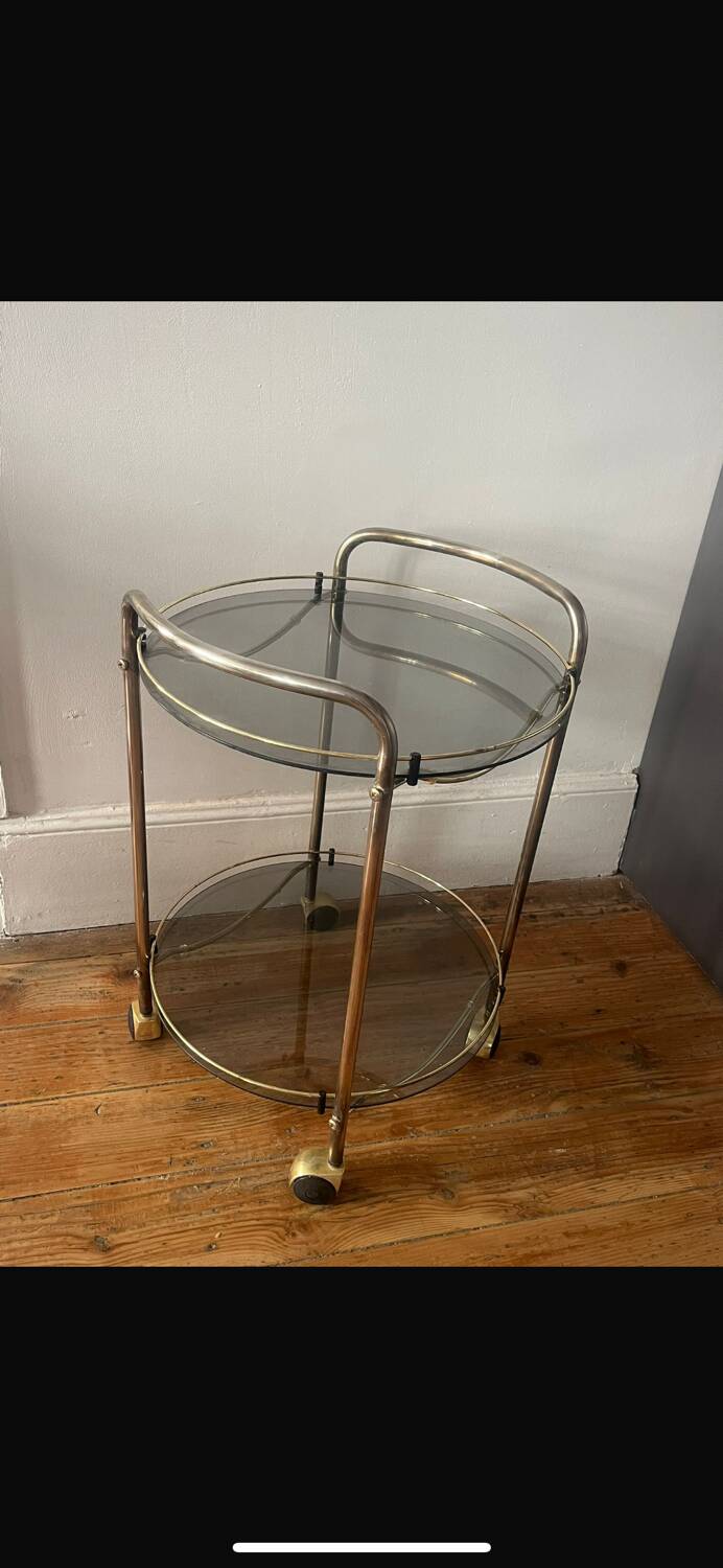 Vintage 70s brass side table with smoked glass