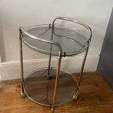 Vintage 70s brass side table with smoked glass