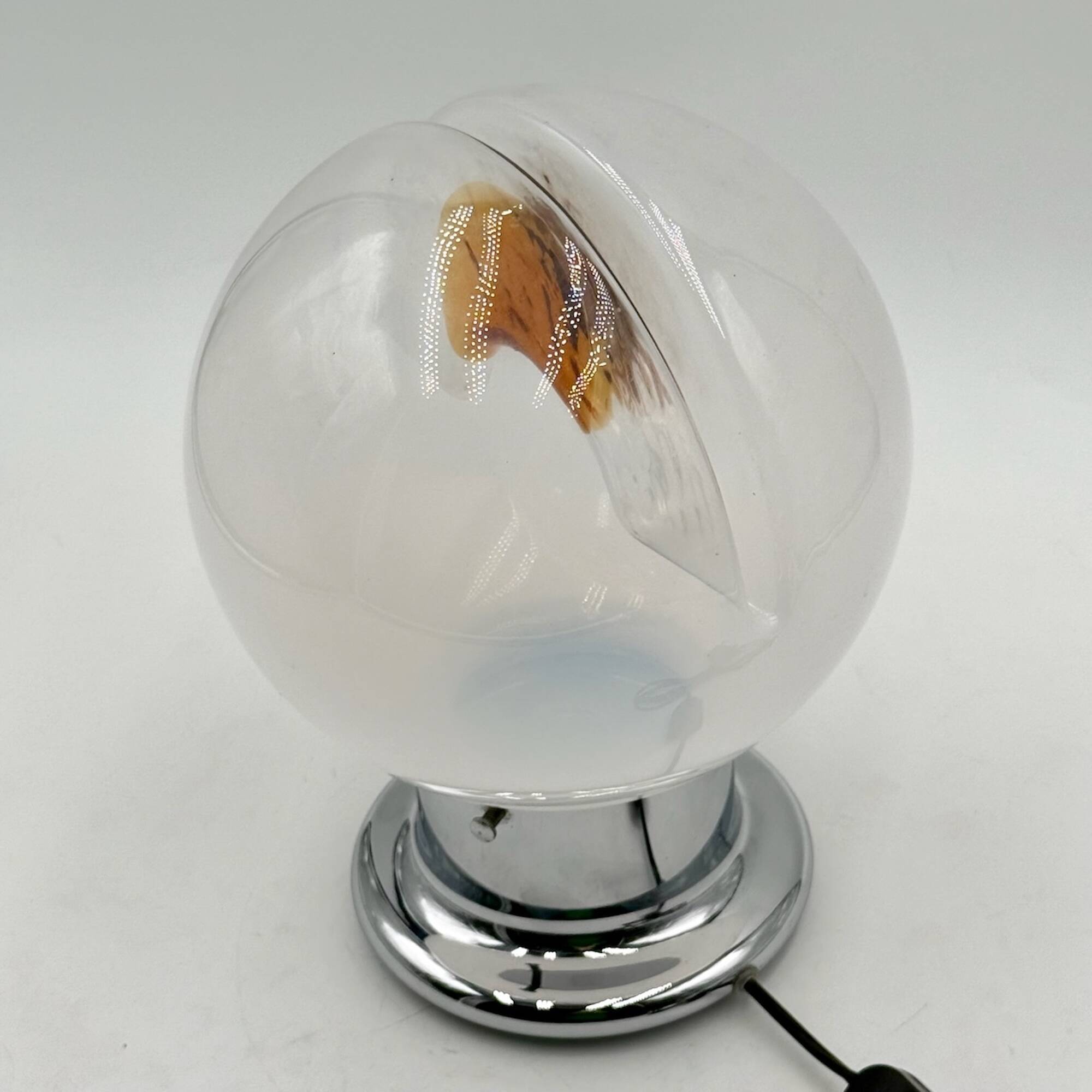 Italian Glass Lamp with Orange Details and Chrome Base, 1970s