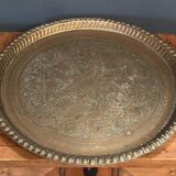 20th century Moroccan tea tray in richly engraved copper or brass