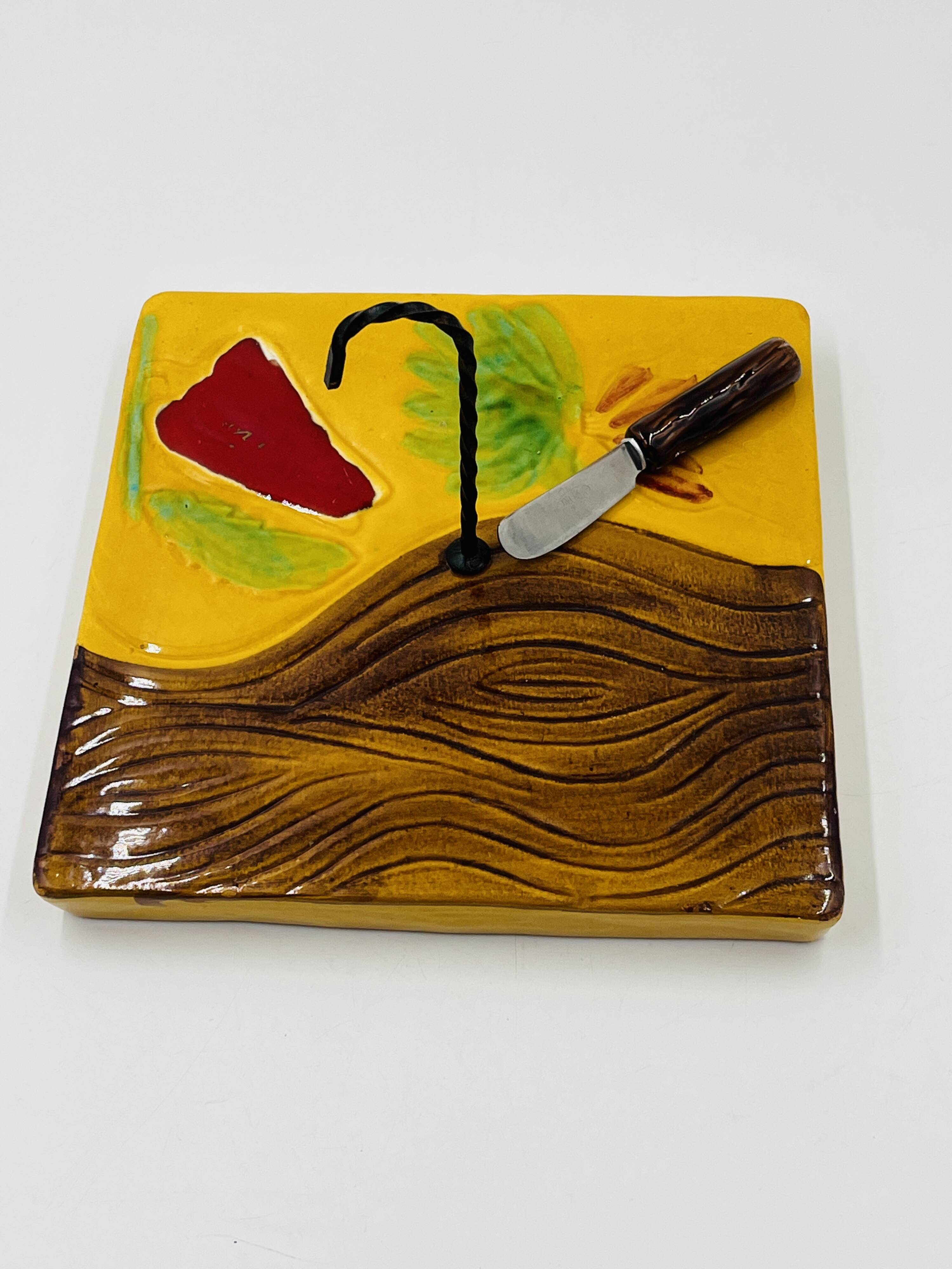 Square cheese board with knife Vallauris