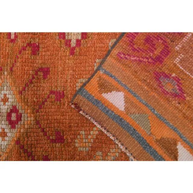 Tapis coureur vintage en laine et coton turc noué à la main orange 82x382