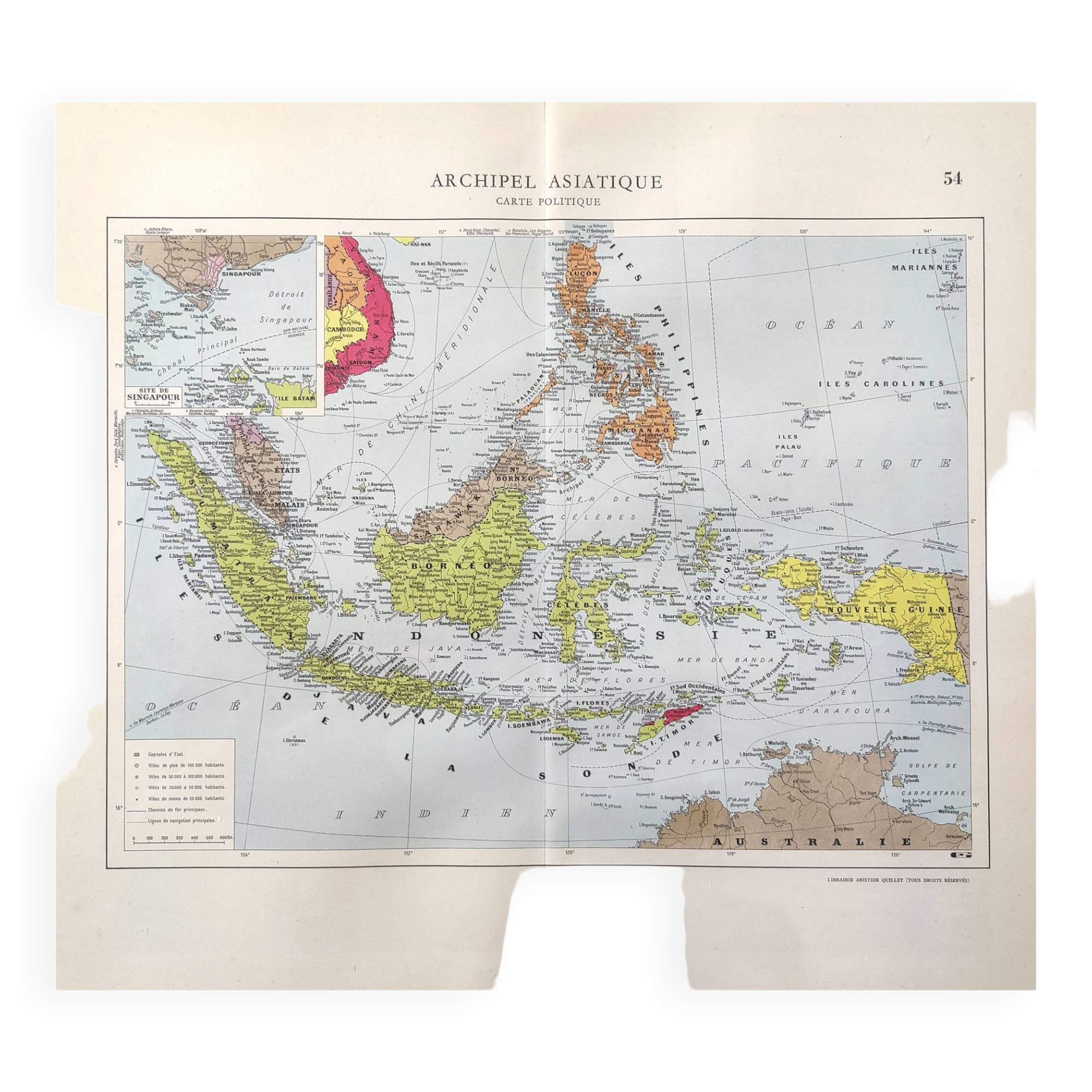 Vintage Map Indonesia Asia Archipelago 38x43cm from 1950