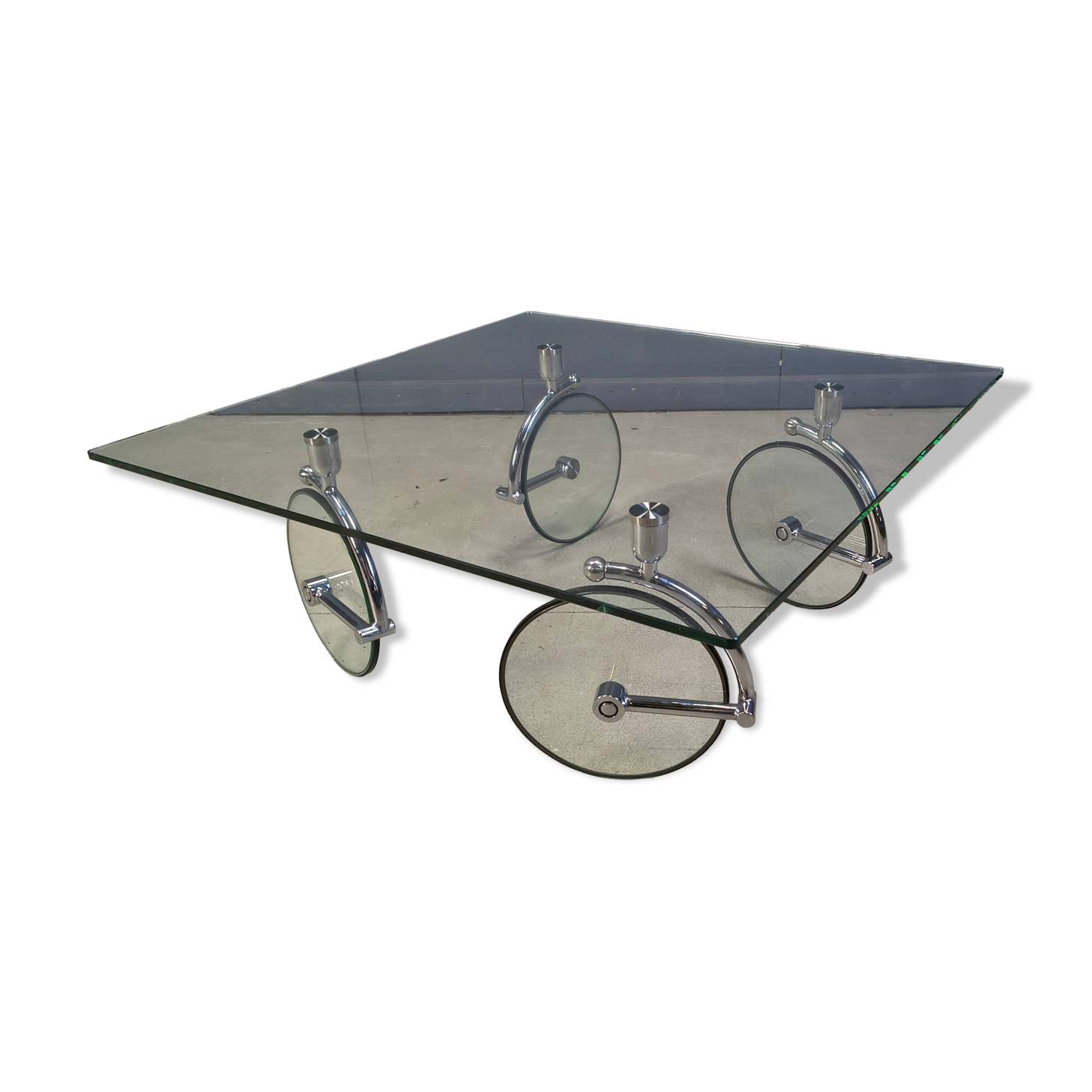 Glass coffee table with wheels, 1980s