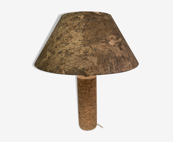 Lampe de table italienne en liège et laiton du milieu du siècle