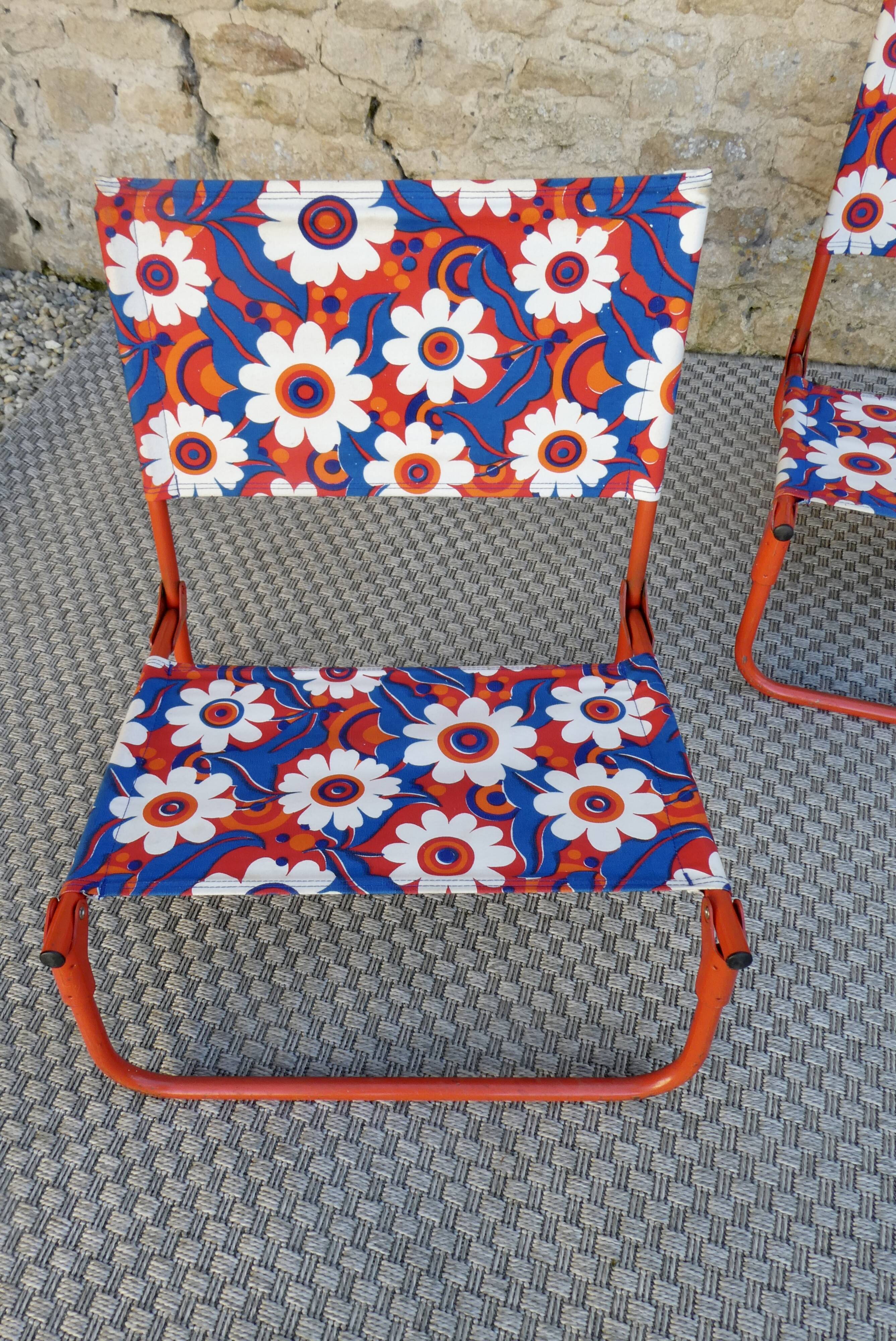 3 retro folding chairs, camping, beach, around 1970
