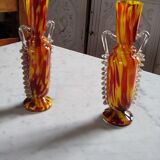 Paire de vases de la verrerie de Clichy orange jaune marbré en forme d'amphore
