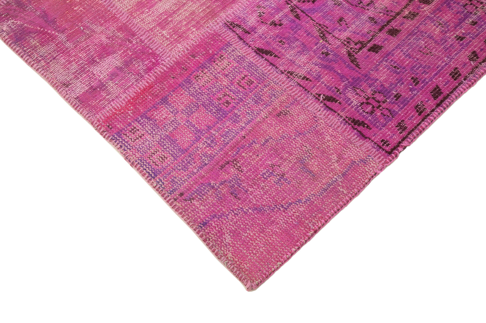 Hand-knotted oriental overdyed 173 cm x 240 cm pink patchwork carpet