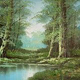 Old signed painting In the Forest